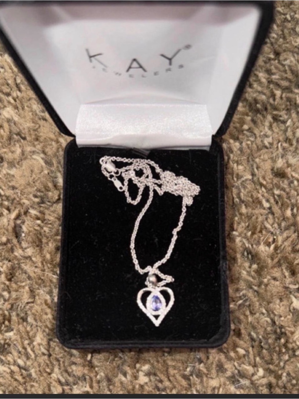 Kay Jewelers Silver Heart Necklace with Purple Stone